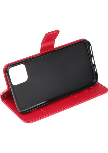 Kelebek Çiçek Pu Deri Cüzdan Kabuklu Stant Çantası, Apple iPhone 13-Kırmızı Için Kayışlı (Yurt Dışından)