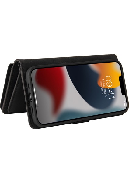 Apple iPhone 14 Telefon Kılıfı 6.1 Inç Çoklu Kart Yuvaları Stand Telefon Kılıfı Cilt Touch Pu Deri Kapak Fermuarlı Cep Cüzdan Black (Yurt Dışından)