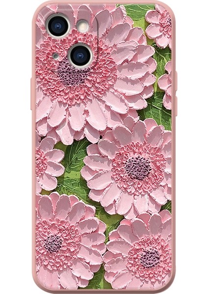 Apple iPhone 13 Telefon Kasası 6.1 Inç Canlı Yağlı Boya Çiçek Desenli Telefon Kasası Anti-Çizik Yumuşak Tpu Arka Kapak Pembe (Yurt Dışından)