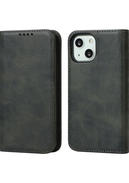Süper Mıknatıs Kapanması Çizgi Anti-Çizelge Cüzdan Tasarım Deri Stand Kılıfı Apple iPhone 13 6.1 Inç-Black (Yurt Dışından)