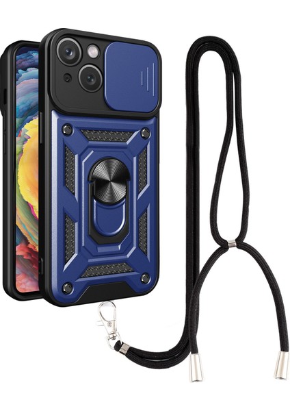 Apple iPhone 13 Telefon Kasası Anti-Fall Ring Tutucu Telefon Kılıfı 6.1 Inç Slayt Kamera Koruma Pc+Tpu Hibrid Telefon Kapağı Kömartılı Kickstand (Yurt Dışından)