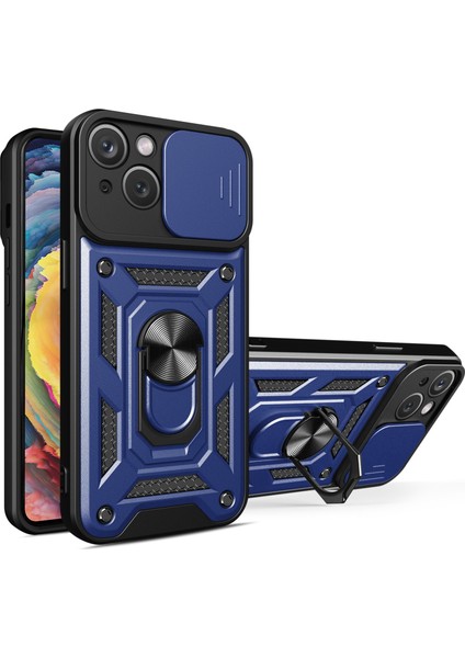 Apple iPhone 13 Telefon Kasası Anti-Fall Ring Tutucu Telefon Kılıfı 6.1 Inç Slayt Kamera Koruma Pc+Tpu Hibrid Telefon Kapağı Kömartılı Kickstand (Yurt Dışından)