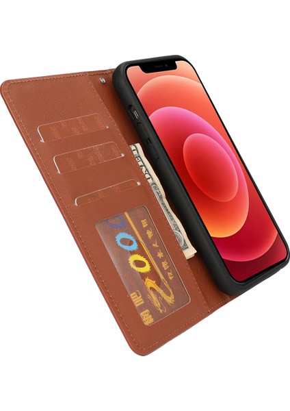 Apple iPhone 13 Için Sıkıştırılabilir Iç Içişli Tam Koruyucu Deri Cüzdan Telefon Kapağı 13 6.1 Inç-Kahverengi (Yurt Dışından)
