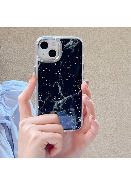 Apple iPhone 13 Telefon Kasası Epoksi Sert Akrilik+Tpu Telefon Kabuğu Elektrap Kaplama Mermer Desen Gümüş Folyo Telefon Kasa-Siyah (Yurt Dışından) fiyatları