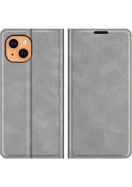 Cilt Touch Cüzdan Standı Kapak Manyetik Otomatik Emilmiş Deri Telefon Kılıfı Apple iPhone 13 6.1 Inç-Gre (Yurt Dışından)