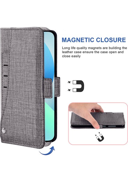 Apple iPhone 14 Telefon Kasası 6.1 Inç Jean Kumaş Doku Anti-Çizelge Anti Telefon Kılıfı Dönen Kartı Yuvası Tasarım Cüzdan Stili Deri Kapak Stand-Grey (Yurt Dışından) fırsatları