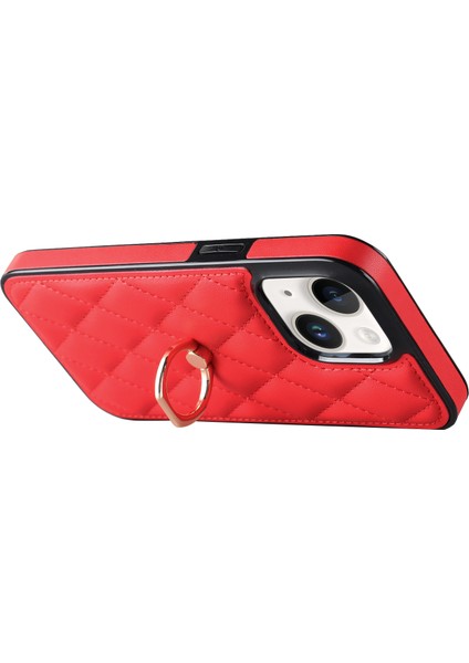 Apple iPhone 13 Telefon Kılıfı 6.1 Inç Pu Deri+Tpu Telefon Kılıfı Dikiş Rhombus Ring Tutucu Kickstand Telefon Kapak-Kırmızı (Yurt Dışından) fiyatları