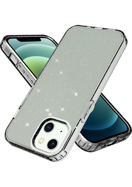 Glitter Powder Yumuşak Tpu Apple iPhone 13 Için Şeffaf Şok Geçirmez Telefon Kılıfı 6.1 Inç-Şeffaf Siyah (Yurt Dışından)