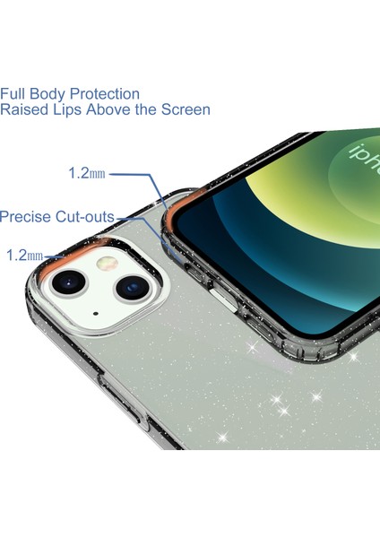 Glitter Powder Yumuşak Tpu Apple iPhone 13 Için Şeffaf Şok Geçirmez Telefon Kılıfı 6.1 Inç-Şeffaf Siyah (Yurt Dışından) modelleri