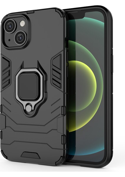 Apple iPhone 14 Telefon Kasası 6.1 Inç Anti-Fall Phone Kılıf Yüzüğü Kickstand Sağlam Şok Geçirmez Esnek Tpu+Sert Pc Arka Kapak Black (Yurt Dışından)