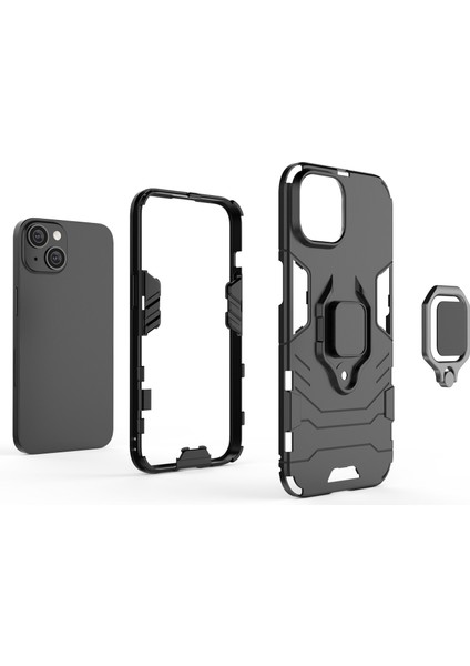 Apple iPhone 14 Telefon Kasası 6.1 Inç Anti-Fall Phone Kılıf Yüzüğü Kickstand Sağlam Şok Geçirmez Esnek Tpu+Sert Pc Arka Kapak Black (Yurt Dışından) modelleri
