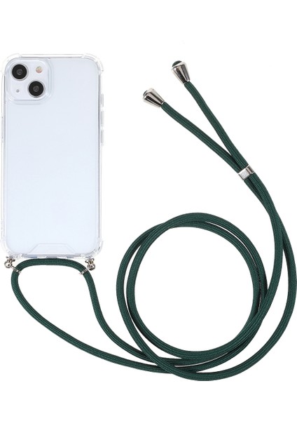 Apple iPhone 13 Telefon Kılıfı Için Şeffaf Akrilik+Tpu Hibrit Telefon Kılıfı Textil Lanyard 6.1 Inç Yeşil (Yurt Dışından)