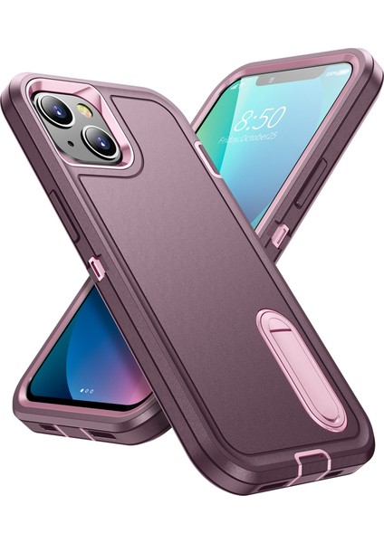 Apple iPhone 13 Telefon Kılıfı 6.1 Inç Metal Kickstand Pc+Tpu Askeri Anti-Drop Anti-Drop Koruma Telefon Kılıfı Kapak Mahsul Kırmızı/pembe (Yurt Dışından)