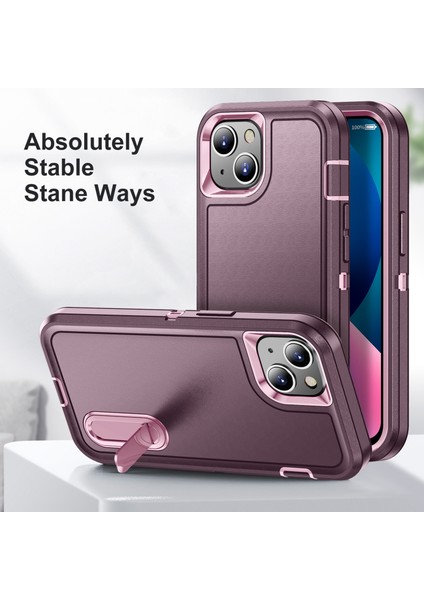 Apple iPhone 13 Telefon Kılıfı 6.1 Inç Metal Kickstand Pc+Tpu Askeri Anti-Drop Anti-Drop Koruma Telefon Kılıfı Kapak Mahsul Kırmızı/pembe (Yurt Dışından) modelleri