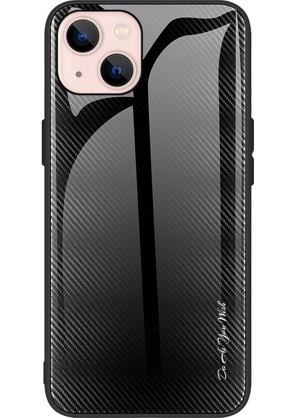 Karbon Fiber Doku Temperli Cam Arka+Tpu Kenarı Hibrid Telefon Kapağı Kasası Için Apple iPhone 13 6.1 Inç-Siyah (Yurt Dışından)