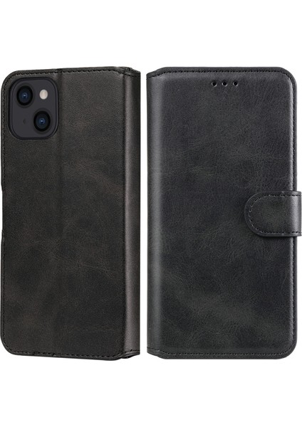 Tam Koruyucu Folio Flip Deri Cüzdan Telefonu Stant Kapak Apple iPhone 13 6.1 Inç-Siyah (Yurt Dışından)