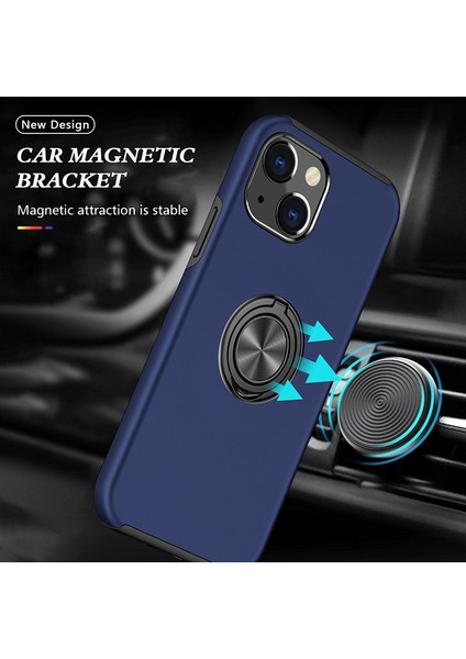 Apple iPhone 14 Telefon Kasası 6.1 Inç Sert Pc+Yumuşak Tpu Çift Katman Koruma Kılıfı Yüzük Araç Montaj Kickstand Koruyucu Telefon Kapak Mavisi (Yurt Dışından) fiyatları