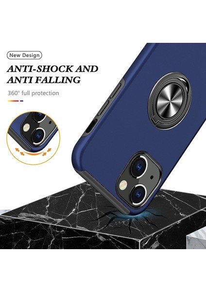 Apple iPhone 14 Telefon Kasası 6.1 Inç Sert Pc+Yumuşak Tpu Çift Katman Koruma Kılıfı Yüzük Araç Montaj Kickstand Koruyucu Telefon Kapak Mavisi (Yurt Dışından) modelleri
