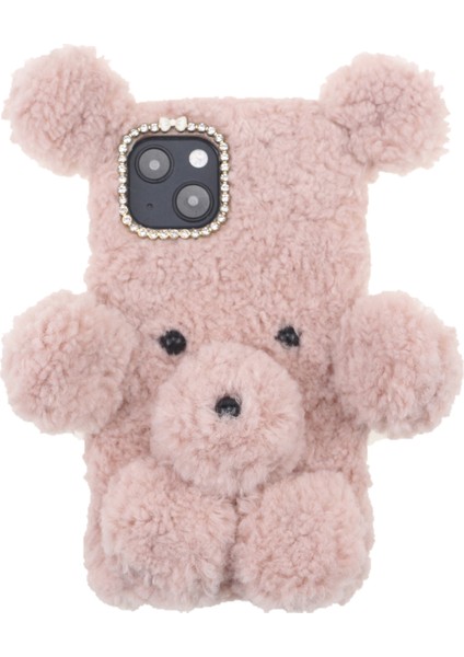 3D Furry Bear Peluş Bebek Anti-Fall Tpu Telefon Kılıf Kılıfı Apple iPhone 13 6.1 Inç-Pembe (Yurt Dışından)