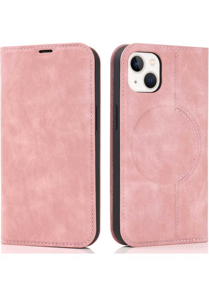 Apple iPhone 13 Telefon Kasası 6.1 Inç Pu Deri Kart Tutucu Telefon Kasası Rfıd Engelleme Standı Manyetik Otomatik Emici Anti-Damla Kapak-Pembe (Yurt Dışından)