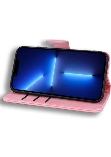 Apple iPhone 14 Telefon Kasası 6.1 Inç Baskı Çiçek Telefon Kapağı Iyi Korumalı Cüzdan Tasarım Buzağı Doku Deri Kapak Stand-Pink ile (Yurt Dışından) modelleri