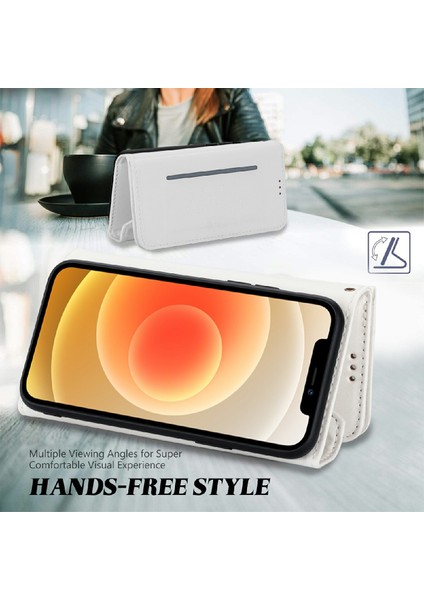Apple iPhone 13 Telefon Kasası Fermuar Cüzdan Kayış Snap Düğmesi Kapatma Koruyucu Deri Telefon Kasası Stand 6.1 Inç-Beyaz (Yurt Dışından) fiyatları