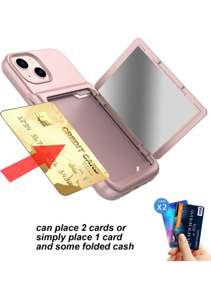 Apple iPhone 13 Telefon Kılıfı Akrilik+Tpu Hibrit Kılıf Koruyucu Kapak Kart Tutucu ve Gizli Ayna 6.1 Inç-Rose Altın (Yurt Dışından) fırsatları