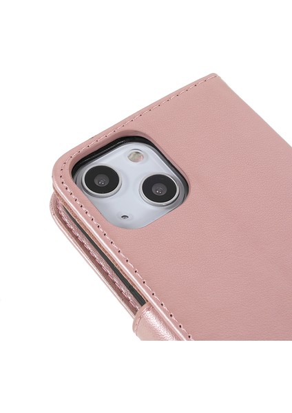 Apple iPhone 13 Telefon Kasası Için Düz Renkli Pu Deri Cüzdan Kasası Manyetik Kapanma Standı Özellik Flip Kapak Kayış 6.1 Inç-Rose Altın (Yurt Dışından) fırsatları