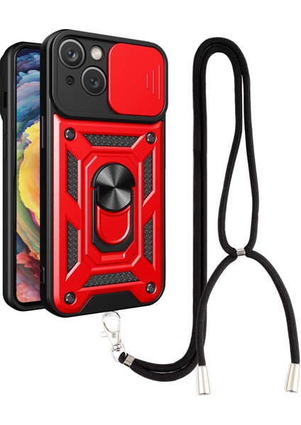 Apple iPhone 13 Telefon Kasası Anti-Fall Ring Tutucu Telefon Kılıfı 6.1 Inç Slayt Kamera Koruma Pc+Tpu Hibrid Telefon Kapağı Kradard-Red ile Kickstand (Yurt Dışından)