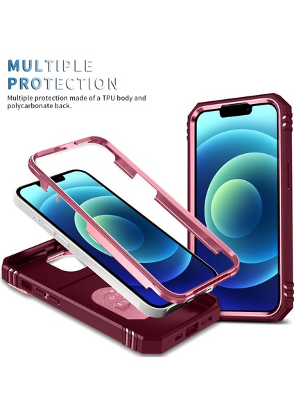Apple iPhone 14 Telefon Kasası 6.1 Inç Pc+Tpu Kickstand Fonksiyon Anti-Giyim Önleyici Arka Kapak Kayar Kamera Lens Koruyucu Kasa, Kart Yuvası-Pembe Kırmızı (Yurt Dışından) fırsatları