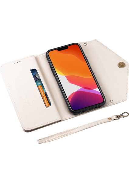 Apple iPhone 14 Telefon Kasası 6.1 Inç Çizik Anti-Cratch Telefon Kasası Pu Deri Deri Dokunuş His Fermuper Cüzdanı Kısa+Uzun Kayış-Beyaz ile Stant Örtüsü (Yurt Dışından) fırsatları