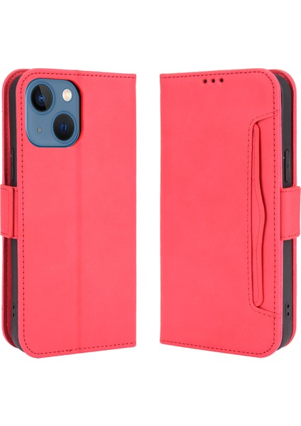Apple iPhone 13 Telefon Kılıfı Için Çoklu Kart Yuvası Cüzdan Tasarımı Tam Koruma Deri Telefon Kapağı Stand 6.1 Inç-Kırmızı (Yurt Dışından) fiyatları