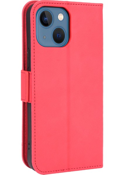 Apple iPhone 13 Telefon Kılıfı Için Çoklu Kart Yuvası Cüzdan Tasarımı Tam Koruma Deri Telefon Kapağı Stand 6.1 Inç-Kırmızı (Yurt Dışından) modelleri