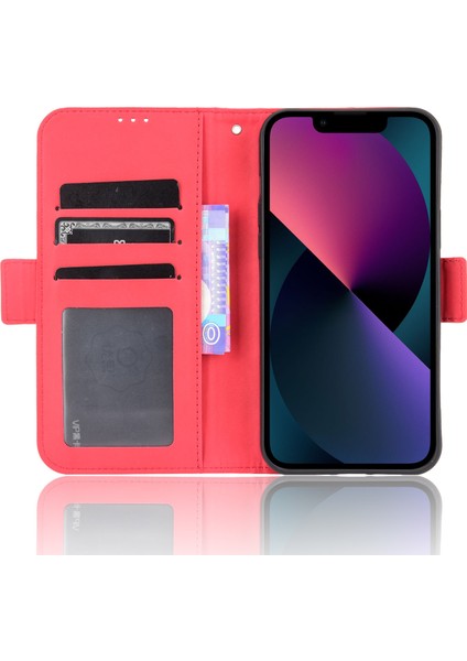 Apple iPhone 13 Telefon Kılıfı Için Çoklu Kart Yuvası Cüzdan Tasarımı Tam Koruma Deri Telefon Kapağı Stand 6.1 Inç-Kırmızı (Yurt Dışından) fırsatları
