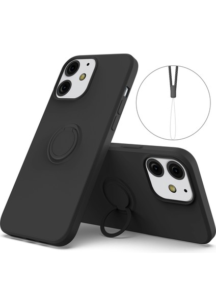 Apple iPhone 13 Telefon Kılıfı Ayarlanabilir Yüzük Kickstand Tasarımı Çevre Dostu Sıvı Silikon Telefon Koruyucu Kılıf Kabuğu Kullanışlı Kayış 6.1 Inç-Siyah (Yurt Dışından)