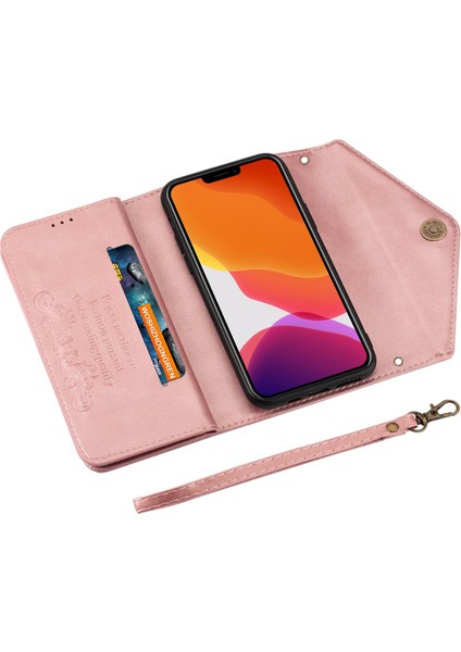 Apple iPhone 14 Telefon Kasası 6.1 Inç Çizik Anti-Clatch Telefon Kasası Pu Deri Deri Dokunuş His Fermuar Cüzdanı Kısa+Uzun Kayış-Rose Altın ile Stant Örtüsü (Yurt Dışından) fırsatları