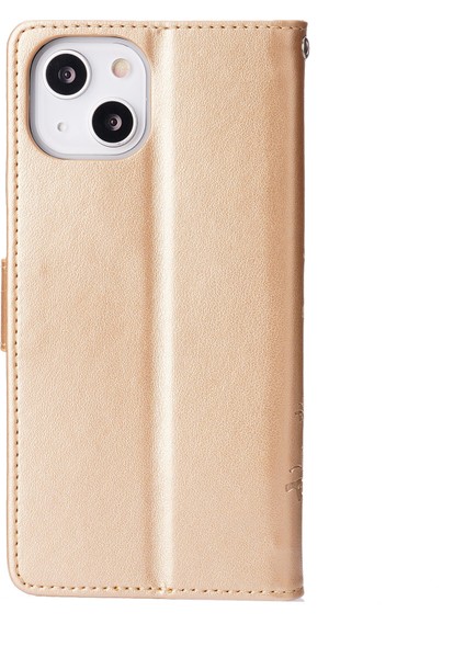 Apple iPhone 13 Telefon Kılıfı Için Kişiselleştirilmiş Pu Deri Kelebekler Desen Dışında Cüzdan Kart Yuvaları Telefon Stand Kılıfı 6.1 Inç-Altın (Yurt Dışından)