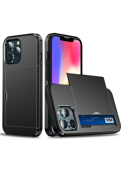 Apple iPhone 13 Telefon Kılıfı Için Iyi Koruyucu Koruyucu Slayt Kart Tutucu Pc+Tpu Hibrit Geri Telefon Kılıfı 6.1 Inç-Black (Yurt Dışından)