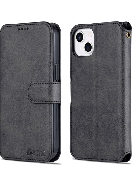 Apple iPhone 13 Telefon Kasası Manyetik Toka Anti-Güz Cüzdan Tasarımı Koruyucu Deri Telefon Kapağı Standı 6.1 Inç-Siyah (Yurt Dışından)