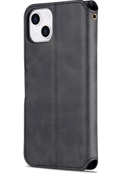 Apple iPhone 13 Telefon Kasası Manyetik Toka Anti-Güz Cüzdan Tasarımı Koruyucu Deri Telefon Kapağı Standı 6.1 Inç-Siyah (Yurt Dışından) modelleri