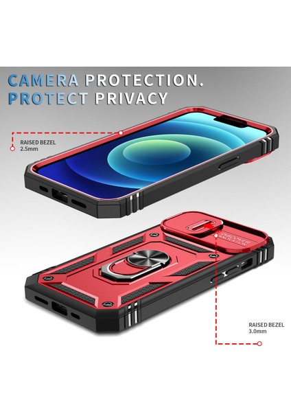 Apple iPhone 14 Telefon Kasası 6.1 Inç Pc+Tpu Kickstand Fonksiyon Anti-Giyim Önleme Kapak Kart Yuvası-Kırmızı Siyah ile Kayar Kamera Lens Koruyucu Kasa (Yurt Dışından) fiyatları