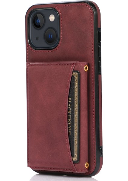 Apple iPhone 13 Telefon Kılıfı Için 6.1 Inç Tri Kart Tutucu Cüzdan Telefon Kickstand Cover Pu Deri+Tpu Şok Geçirmez Kasa-Kırmızı (Yurt Dışından)