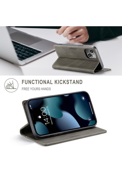 Rfıd Engelleme Retro Mat Otomatik Absorbed Deri Cüzdan Stand Telefon Kapağı Apple iPhone 13 6.1 Inç-Cofpe Için (Yurt Dışından) fiyatları