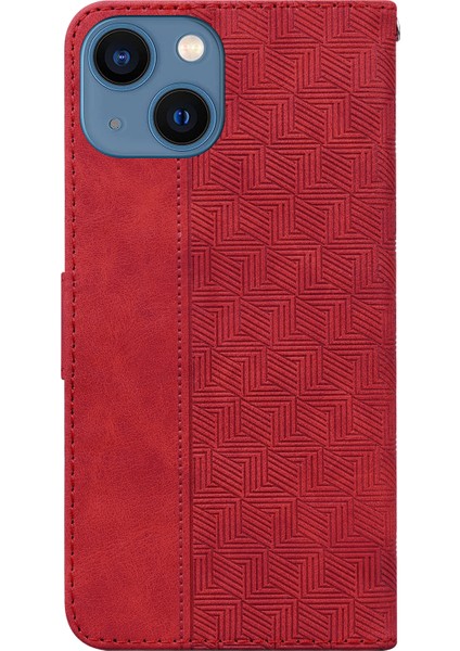 Apple iPhone 13 Telefon Kasası 6.1 Inç Pu Deri Cüzdan Flip Kapak Standı Işlevi Geometri Strap-Red ile Baskı Folio Koruyucu Kılıf (Yurt Dışından) modelleri