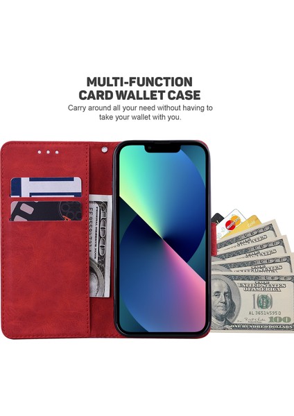 Apple iPhone 13 Telefon Kasası 6.1 Inç Pu Deri Cüzdan Flip Kapak Standı Işlevi Geometri Strap-Red ile Baskı Folio Koruyucu Kılıf (Yurt Dışından) fırsatları