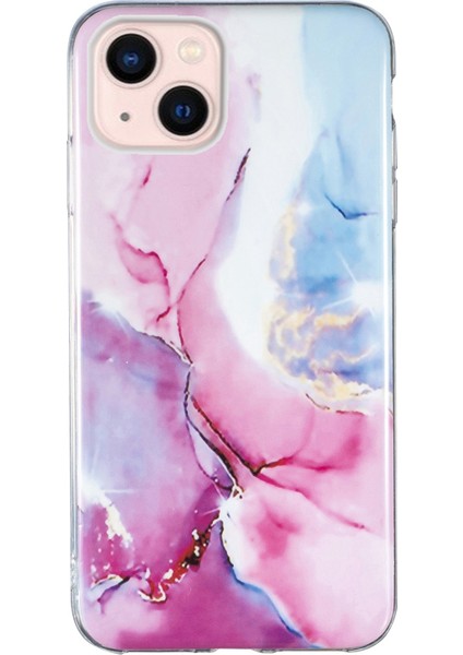 Apple iPhone 13 6.1 Inç Mermer Desen Imd Şok Geçirmez Iyi Korumalı Kapak-Pembe Mavi (Yurt Dışından)