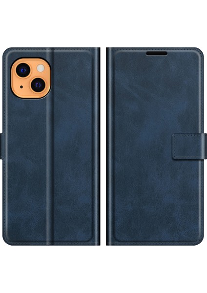 Folio Flip Manyetik Kare Toka Deri Kasa Koruyucusu Cüzdanlı Apple iPhone 13 6.1 Inç-Mavi (Yurt Dışından)