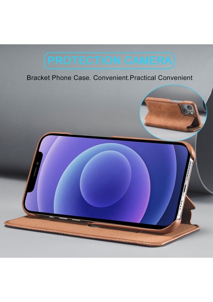 Retro Style Card Tutucu Stand Tasarımı Deri Telefon Kılıfı Apple iPhone 13 6.1 Inç-Kahverengi Için Kapak (Yurt Dışından)
