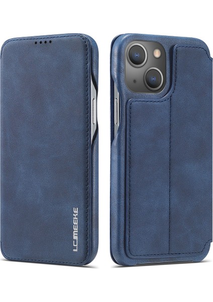Retro Style Card Tutucu Stand Tasarım Deri Telefon Kılıfı Apple iPhone 13 6.1 Inç-Mavi Için Kapak (Yurt Dışından)