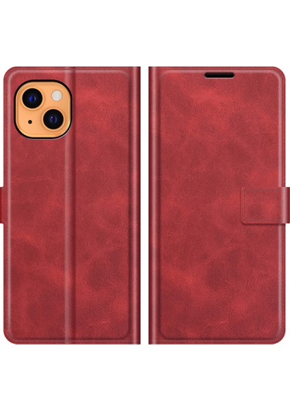 Folio Flip Manyetik Kare Toka Deri Kasa Koruyucusu Cüzdanlı Apple iPhone 13 6.1 Inç-Kırmızı (Yurt Dışından)